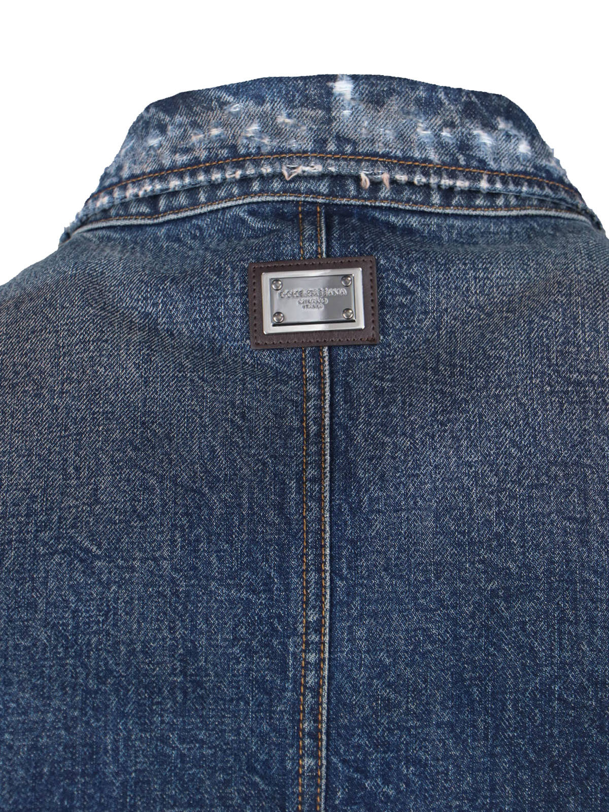 Distressed Blue Denim Jacket with Button Closure and Patch Pockets