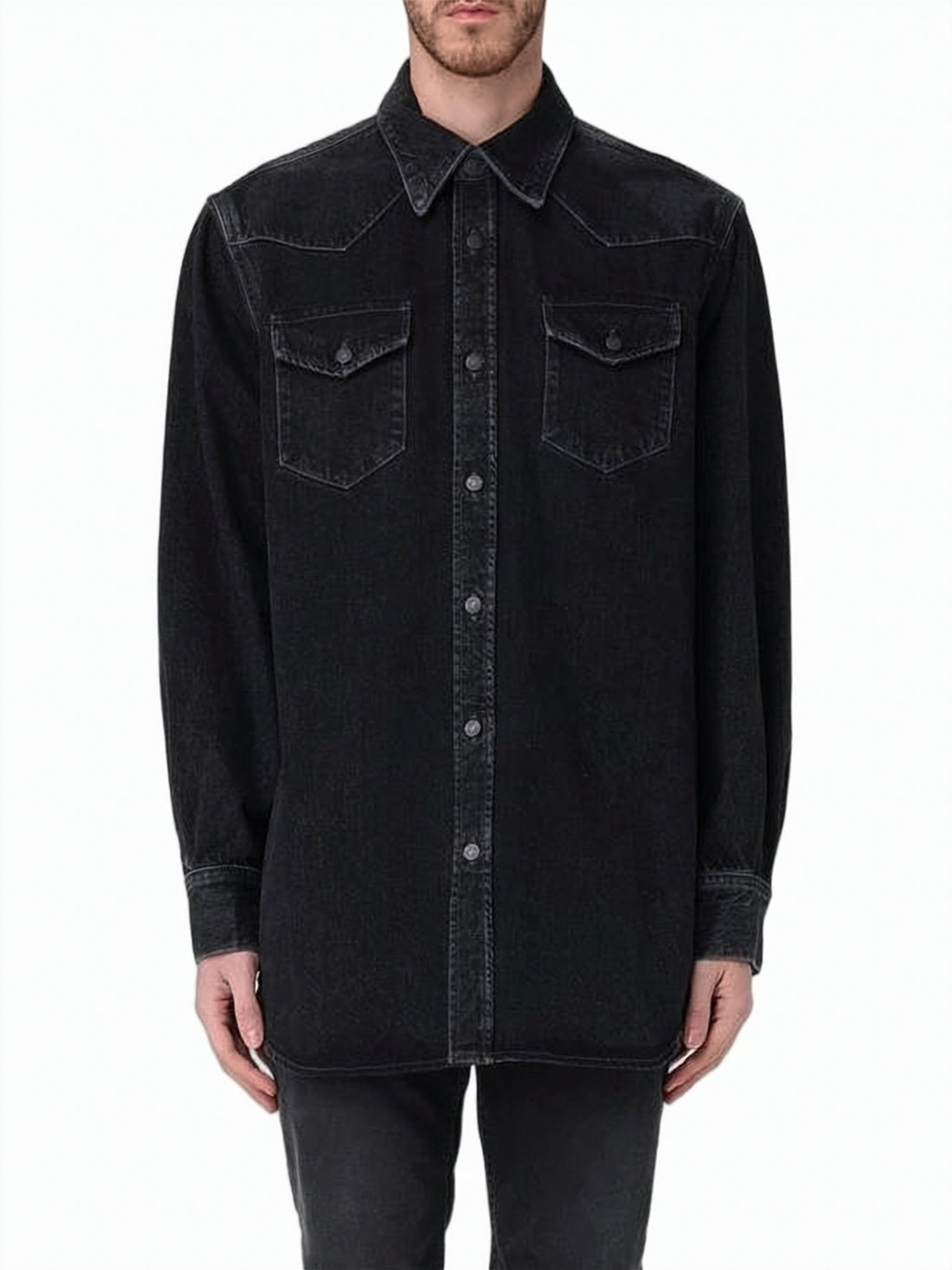 Long-Sleeved Western-Style Shirt With Textured Finish