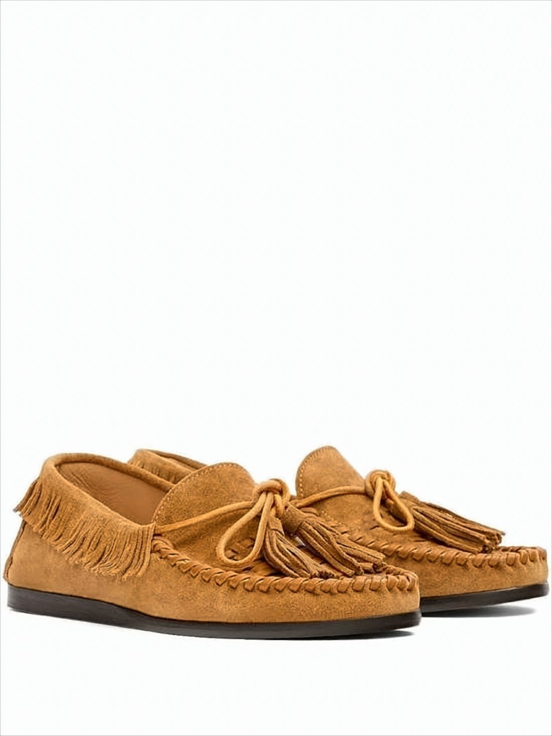 Fringe-Detail Suede Loafers with Bow Accent