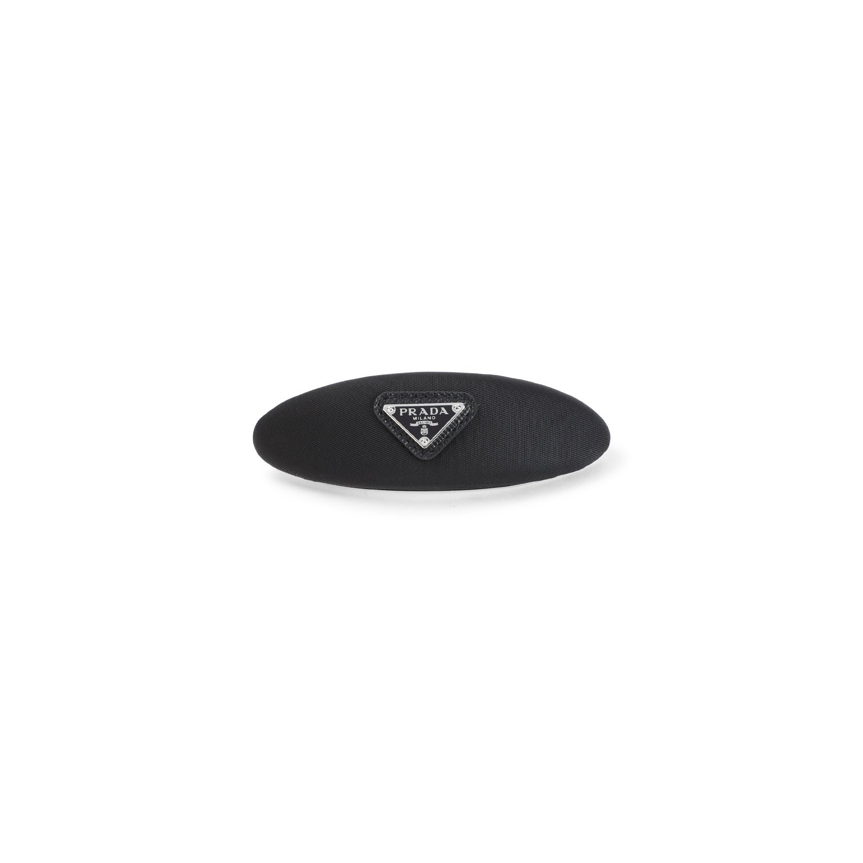 Oval Hair Barrette with Triangular Logo Plaque