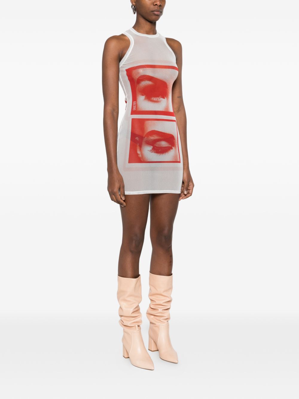Sheer Mini Dress with Bold Graphic Prints