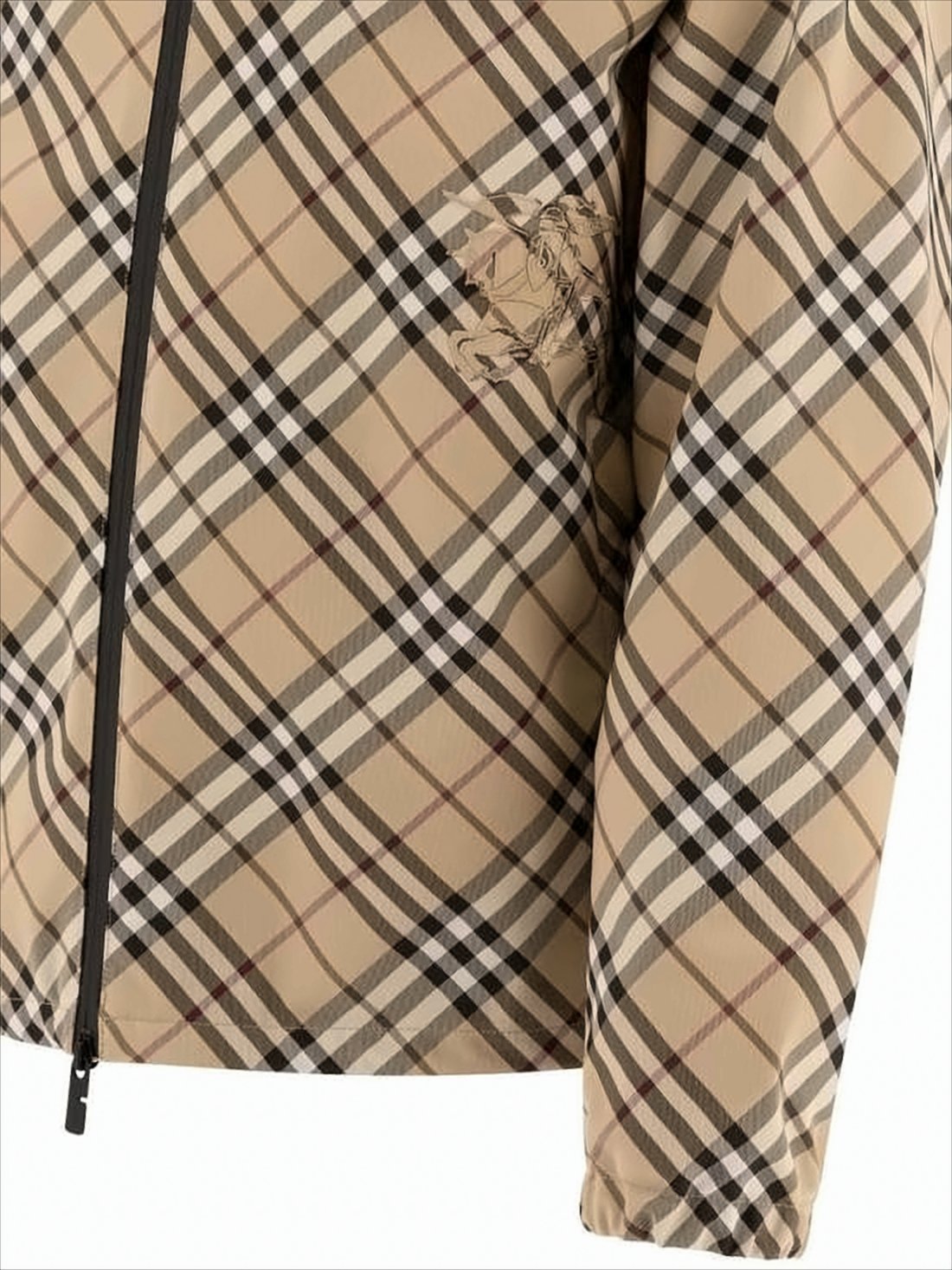 Beige Checkered Padded Jacket with Hood