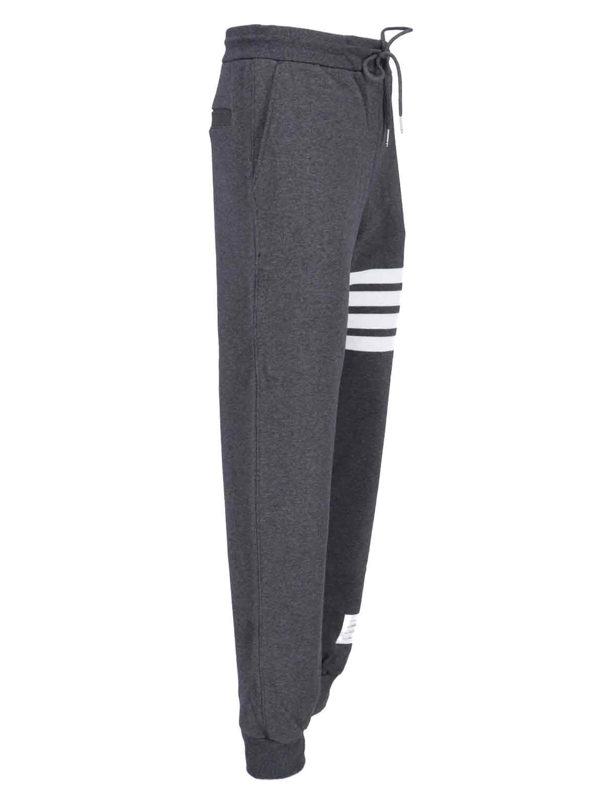 Dark Grey Cotton Sport Pants With Mid-Rise Waist And Signature Stripes
