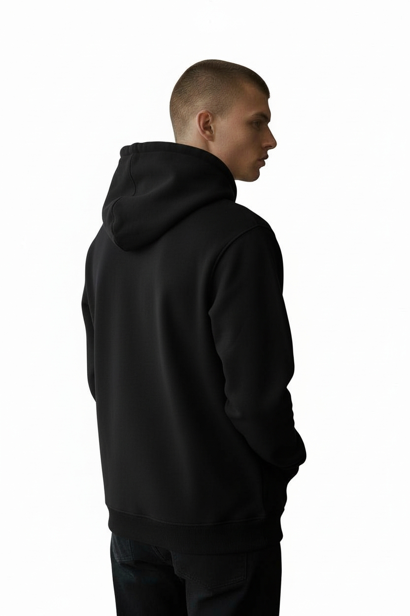 Solid Black Hoodie with Adjustable Drawstrings