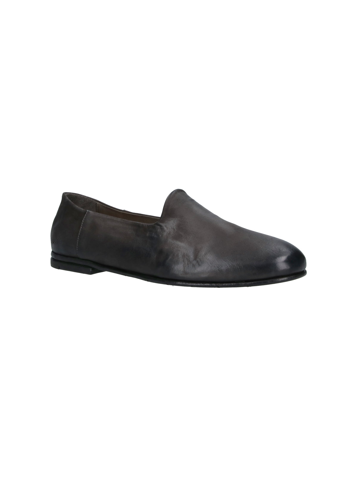 Black Rounded Toe Slip-On Leather Moccasins