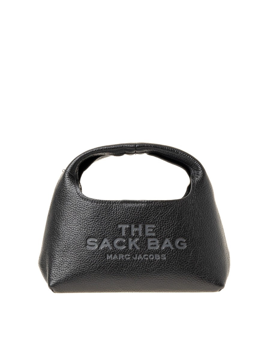 Semi-Circular Black Leather Shoulder Bag With Embossed Branding