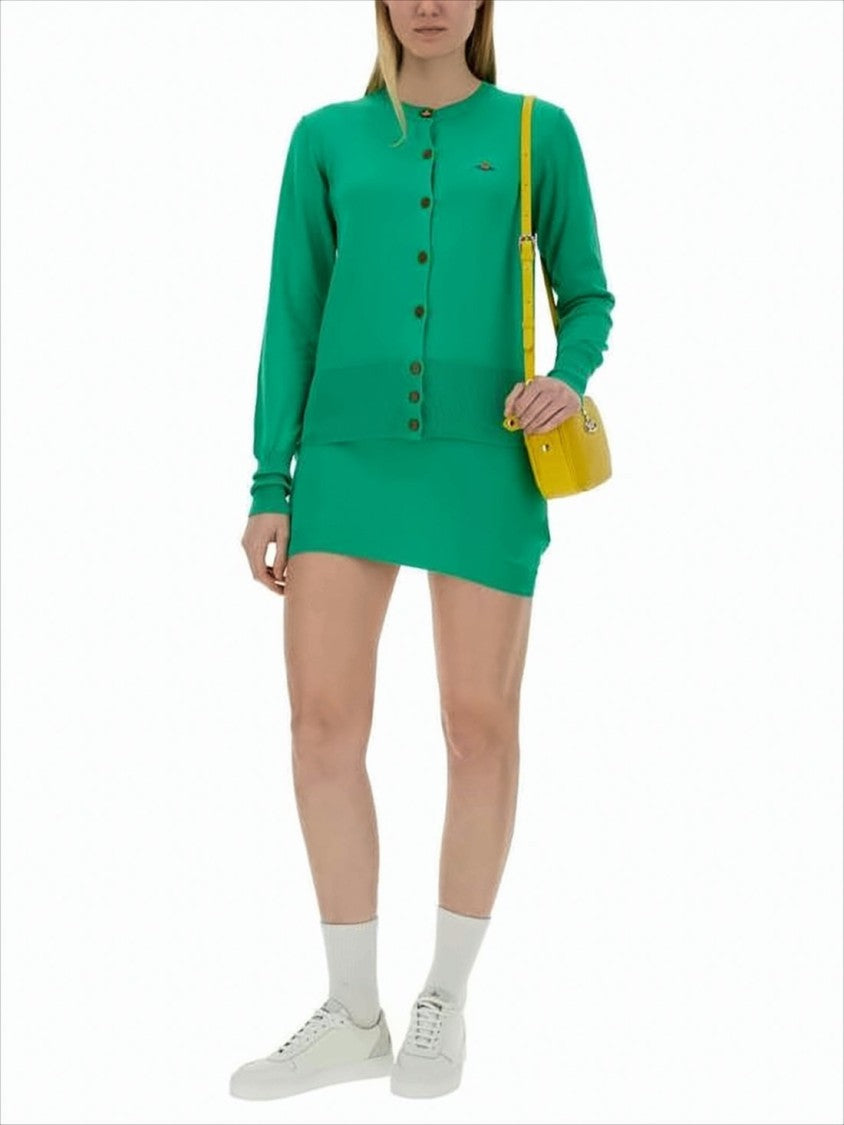 Button-Down Green Cardigan with Ribbed Details