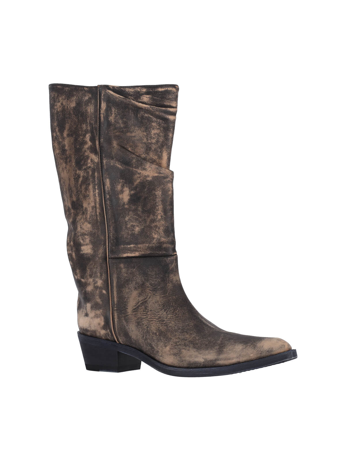 Mid-Calf Boots With Squared Pointed Toe And Embossed Detailing