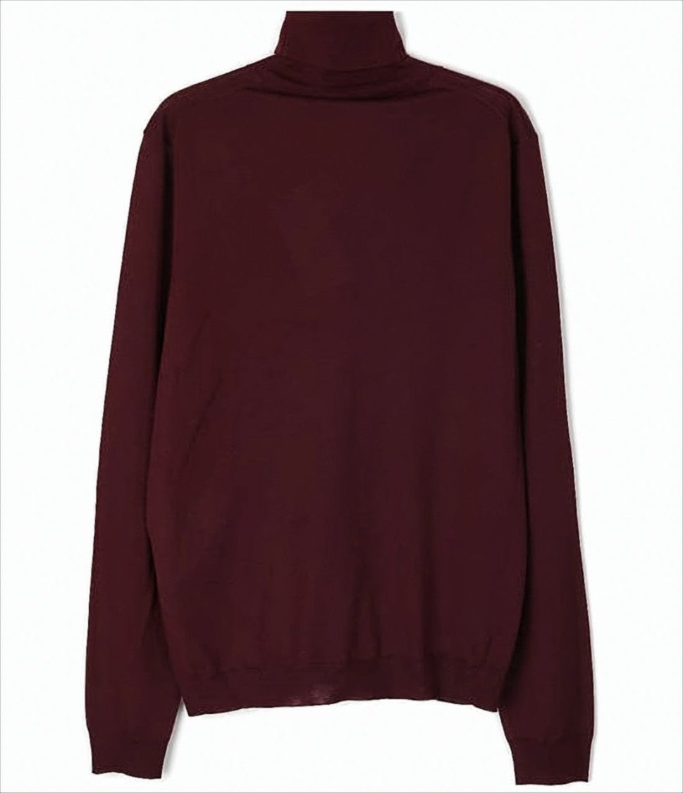 Fitted Turtleneck Sweater in Rich Burgundy Wool