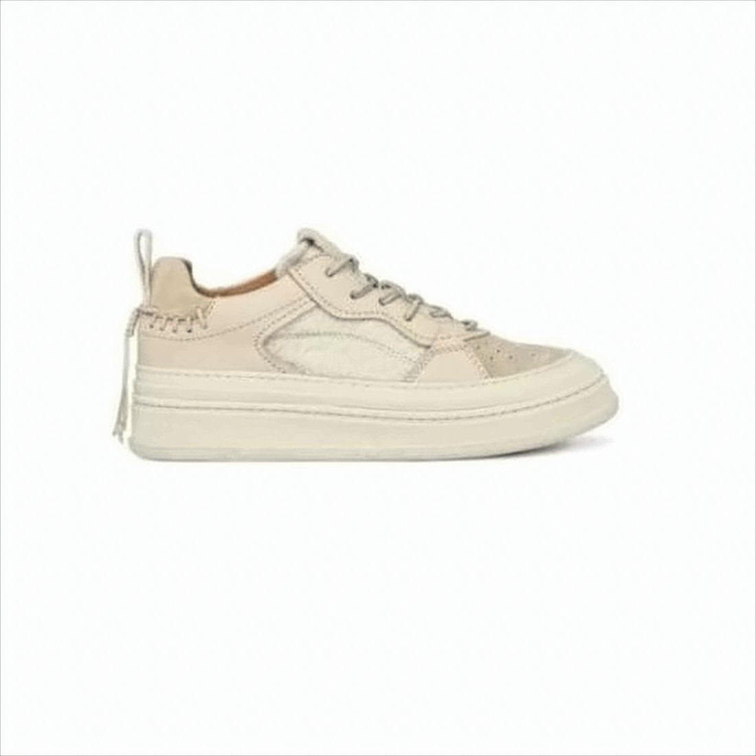 Monochromatic Beige Low-Top Sneakers with Textured Side Panel