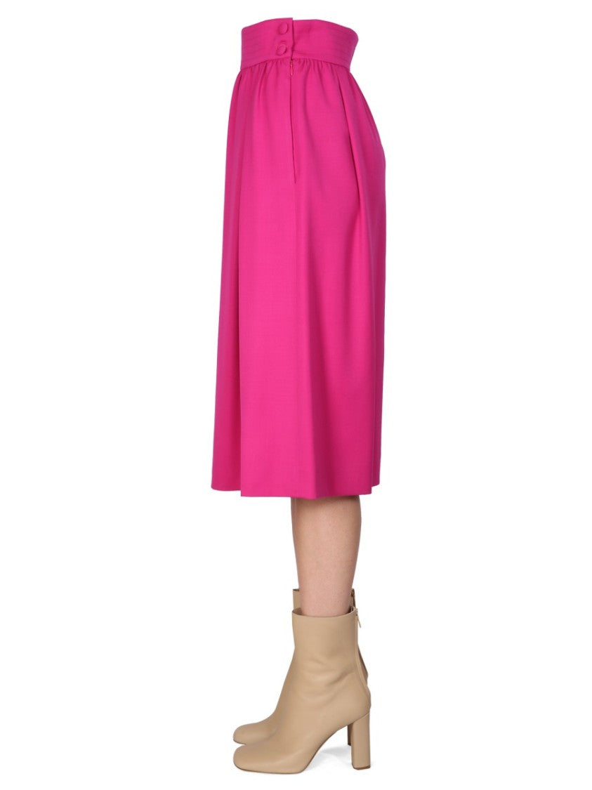 Flared Midi Skirt With Side Button