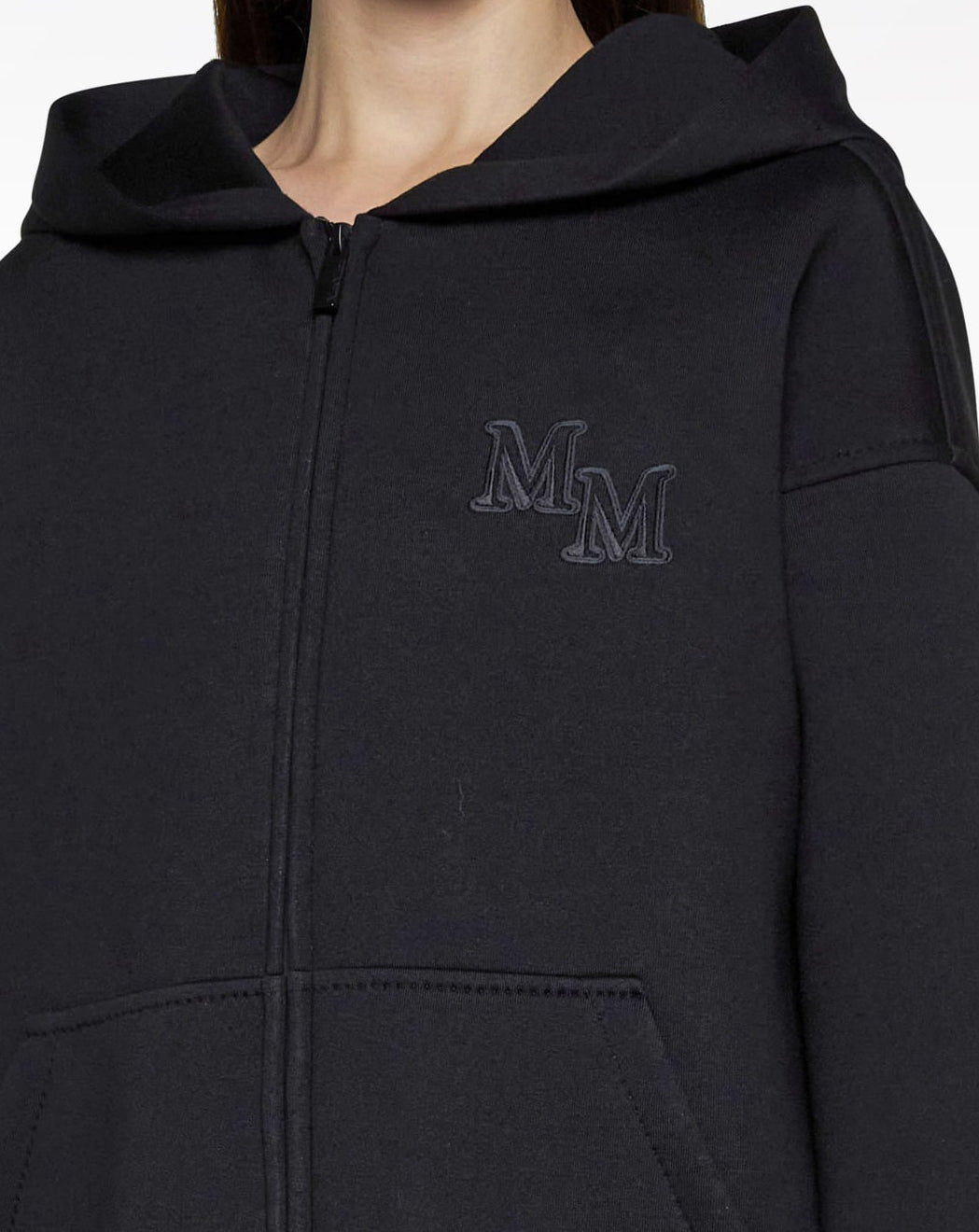 Hooded Black Wool Sweatshirt with Embroidered Initials