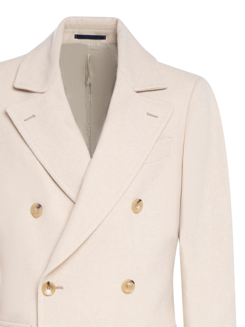 Double-Breasted Ivory Loden Coat With Back Martingale