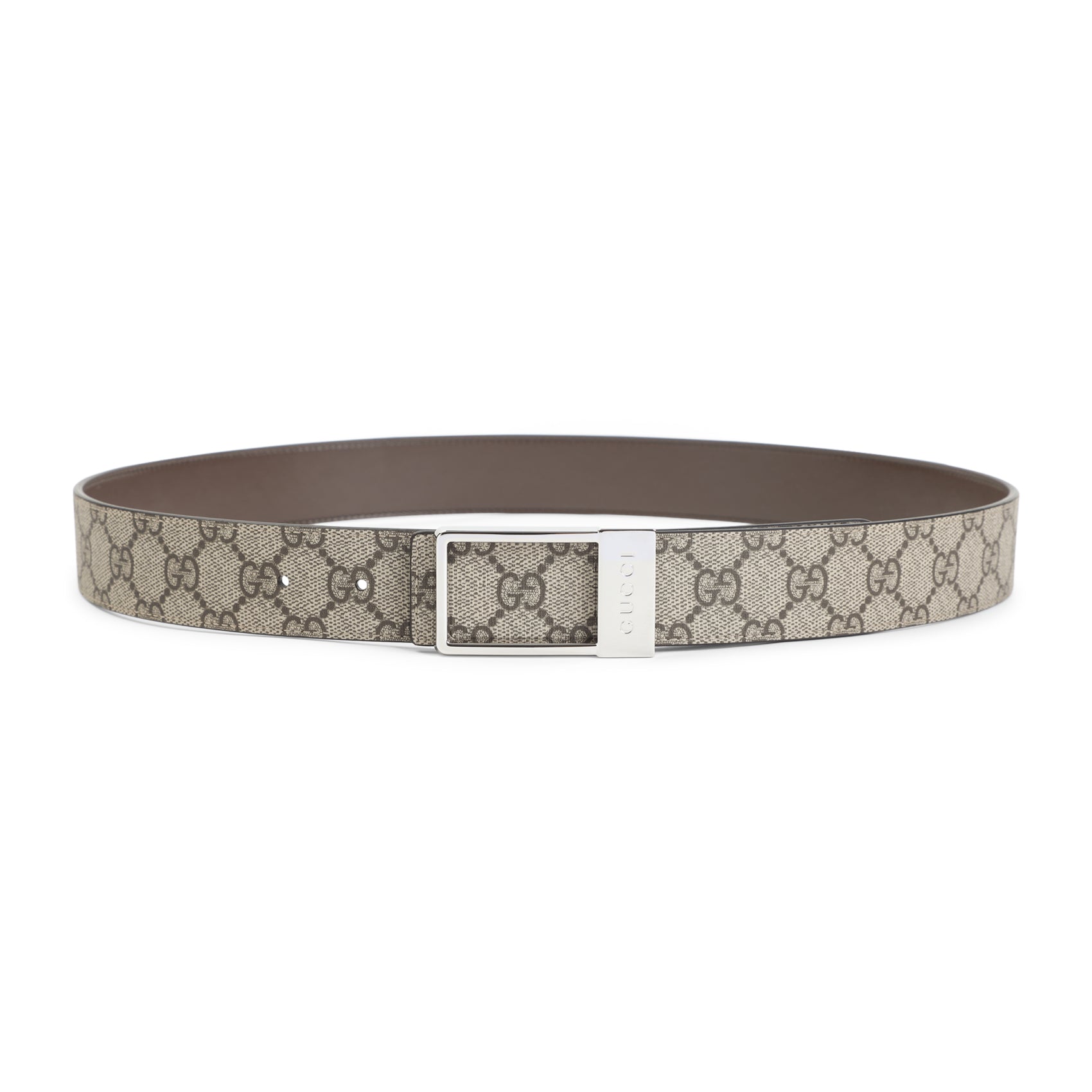 Nude Patterned Monogram Belt with Polished Silver Buckle
