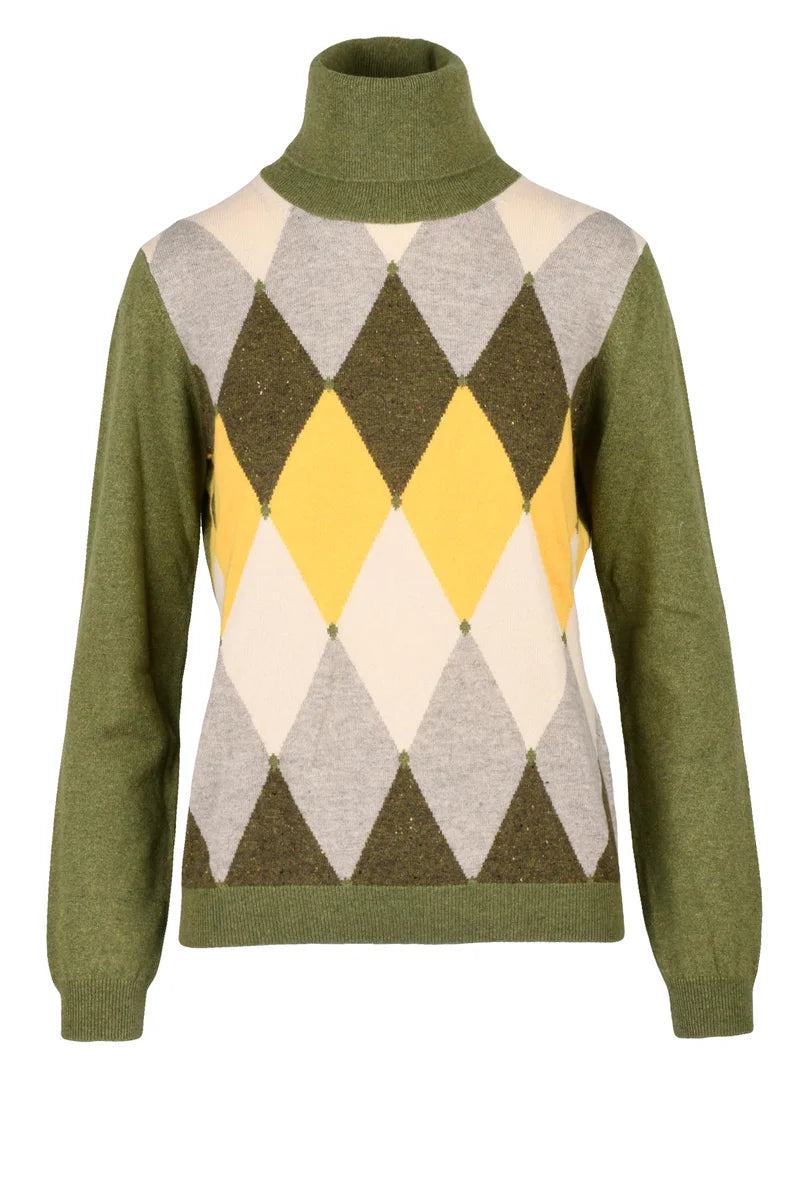 Turtleneck Sweater - Green/Beige