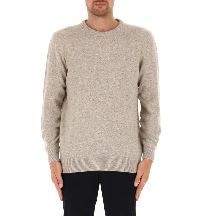 Tonal Embroidered Beige Crew-Neck Sweater