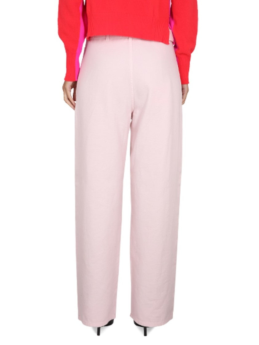 Relaxed High-Waisted Denim Pants With Pleats