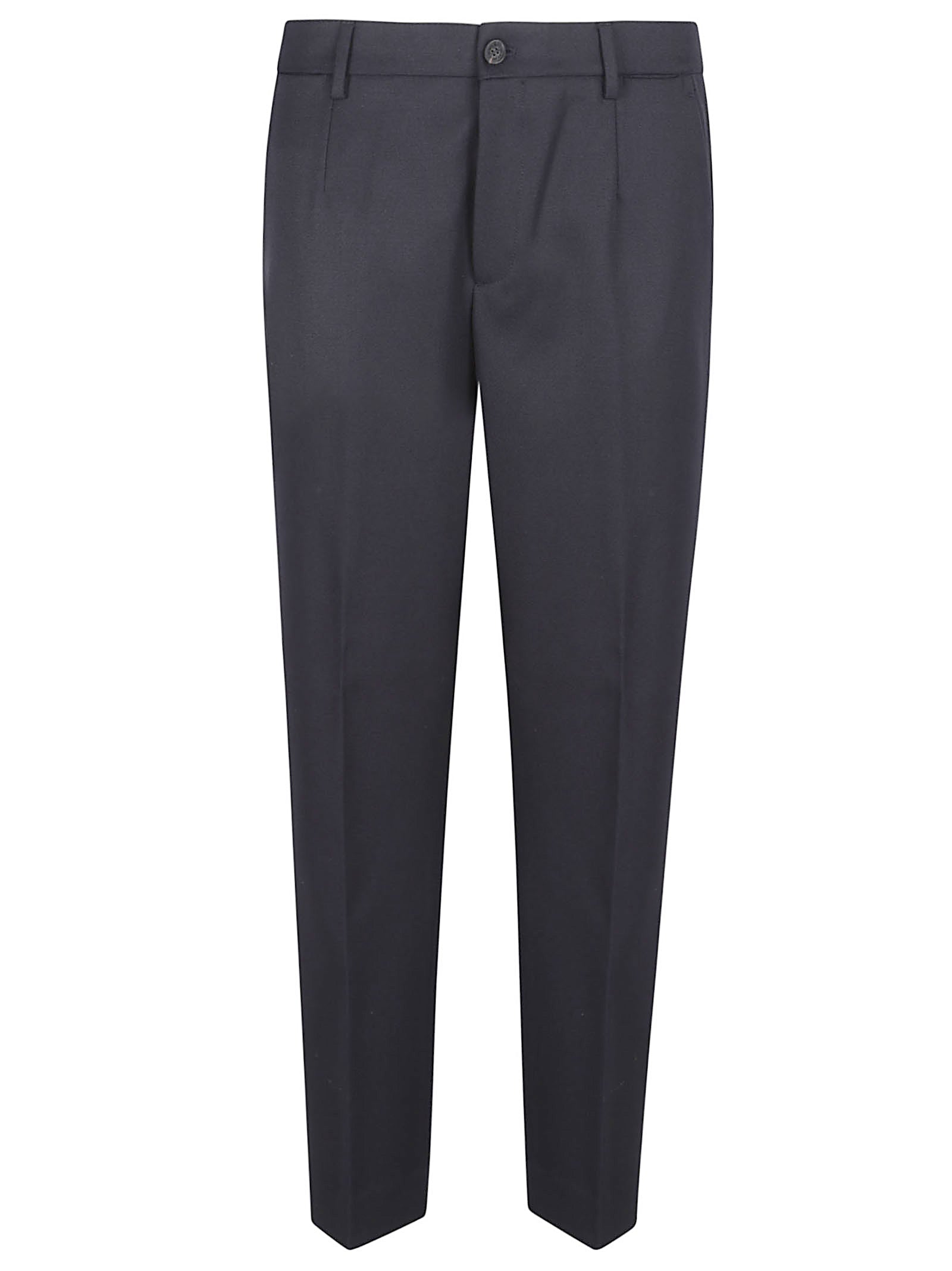 Ankle-Length Midnight Blue Trousers With Sartorial Design