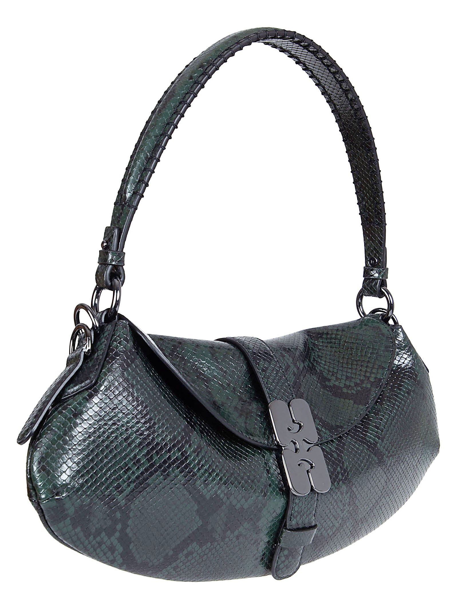 Crescent-Shaped Shoulder Bag in Glossy Faux Snake Texture