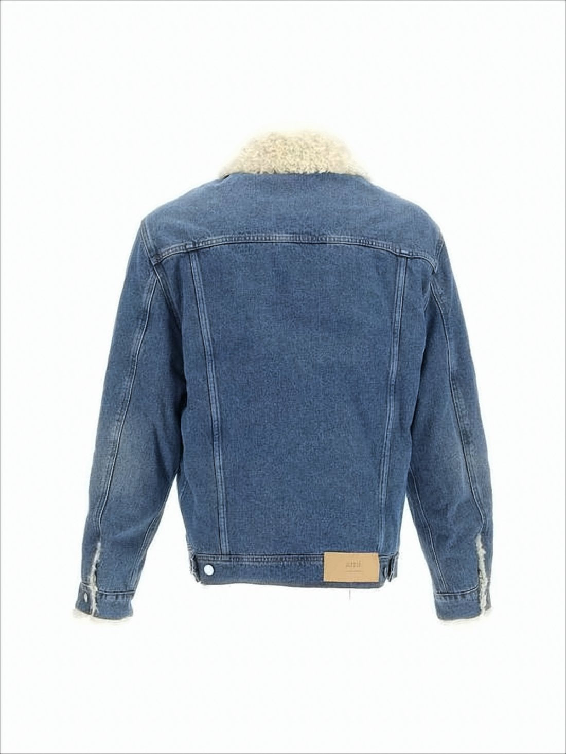 Medium Blue Wash Denim Jacket with Shearling Trim