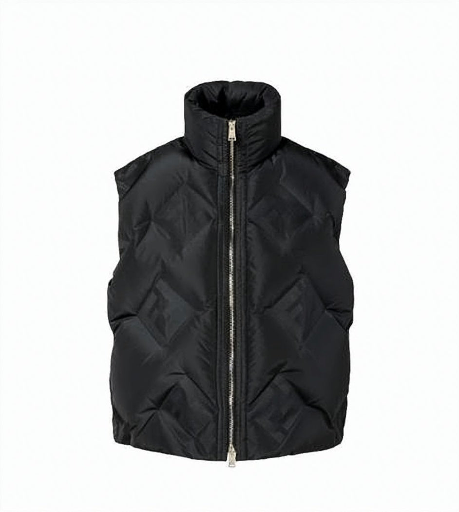 Sleeveless Padded Vest With High Stand Collar