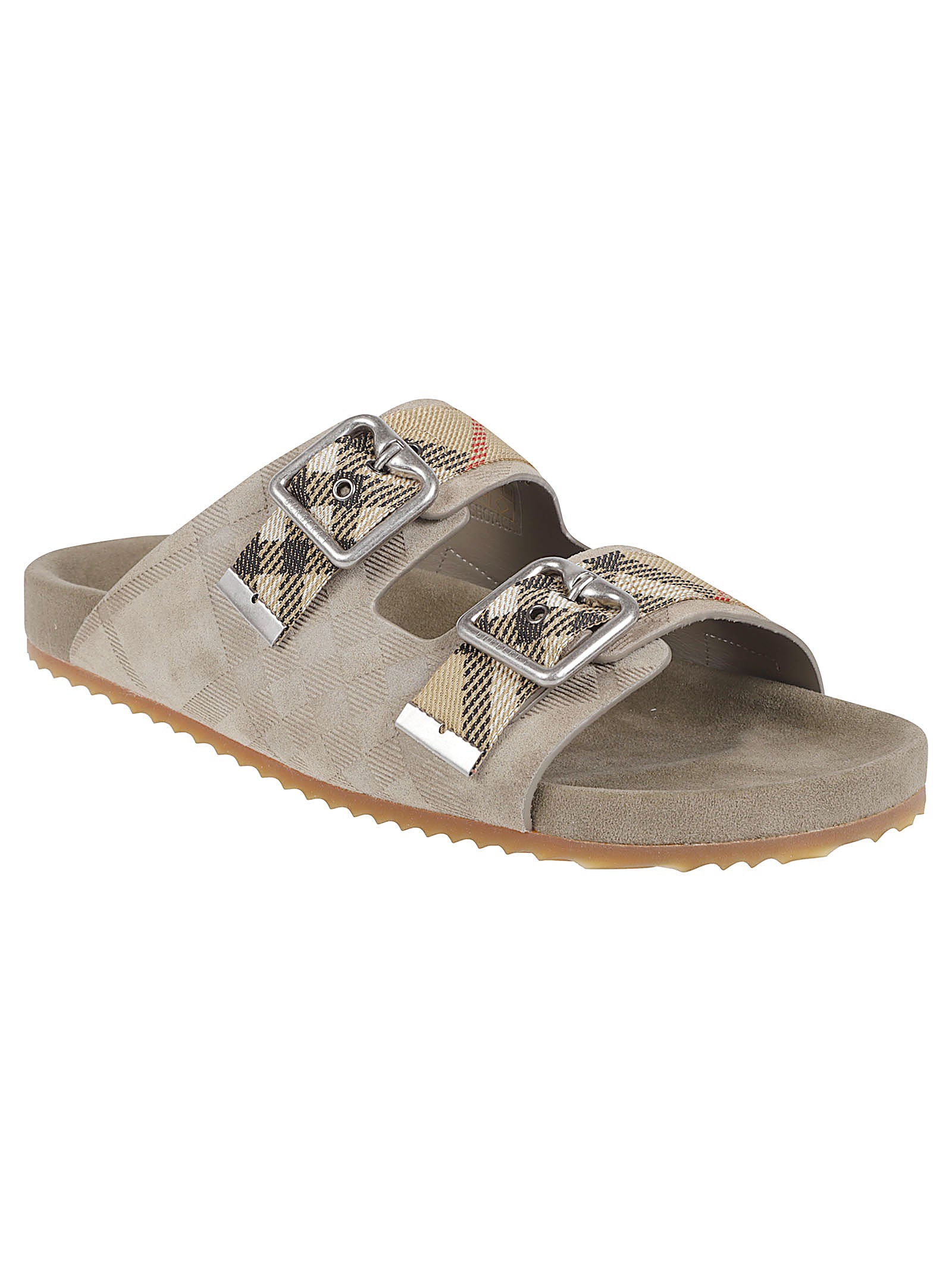 Suede Leather Sandals with Burberry Check