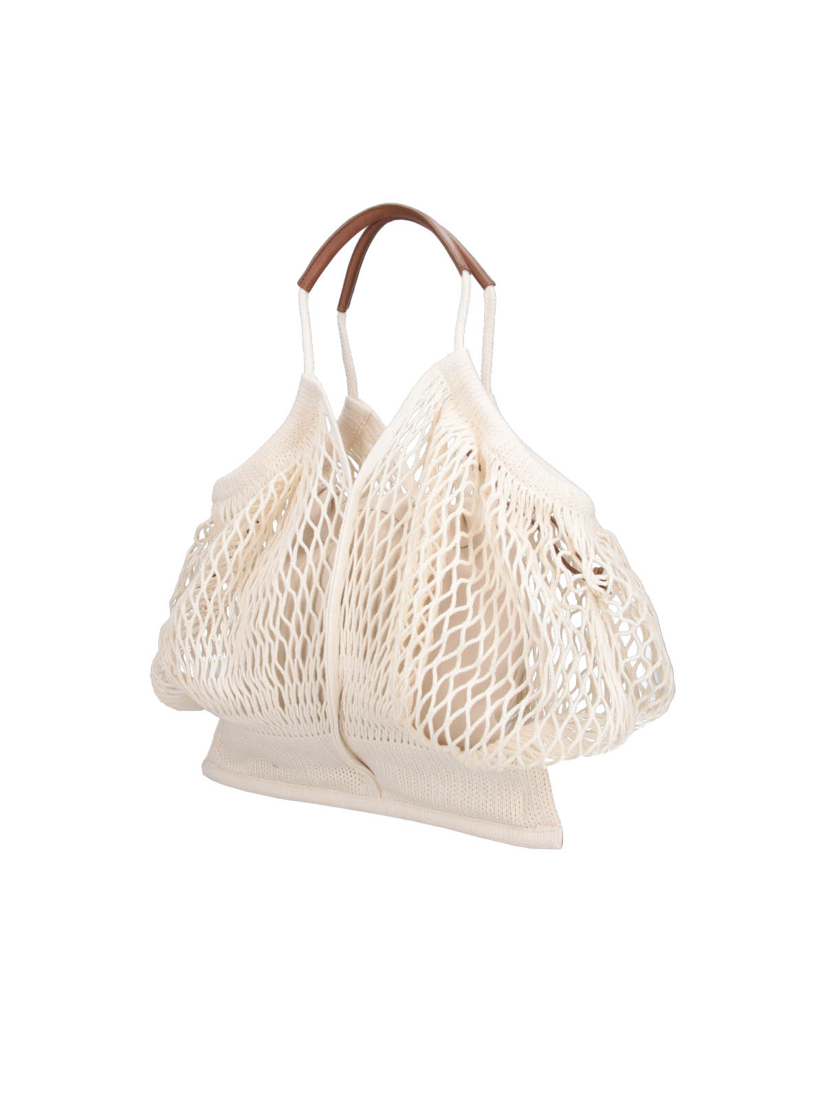 Beige Open-Weave Net Bag Removable Pouch