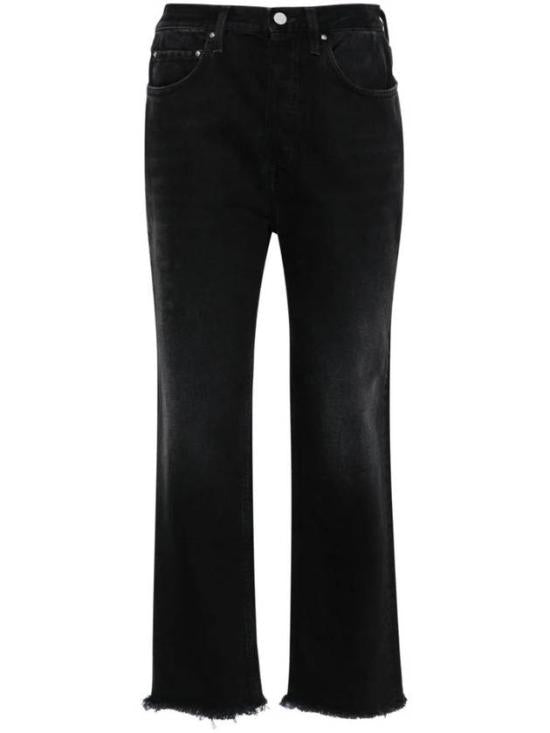 Flared Black Denim Pants with Raw Hem by Totême