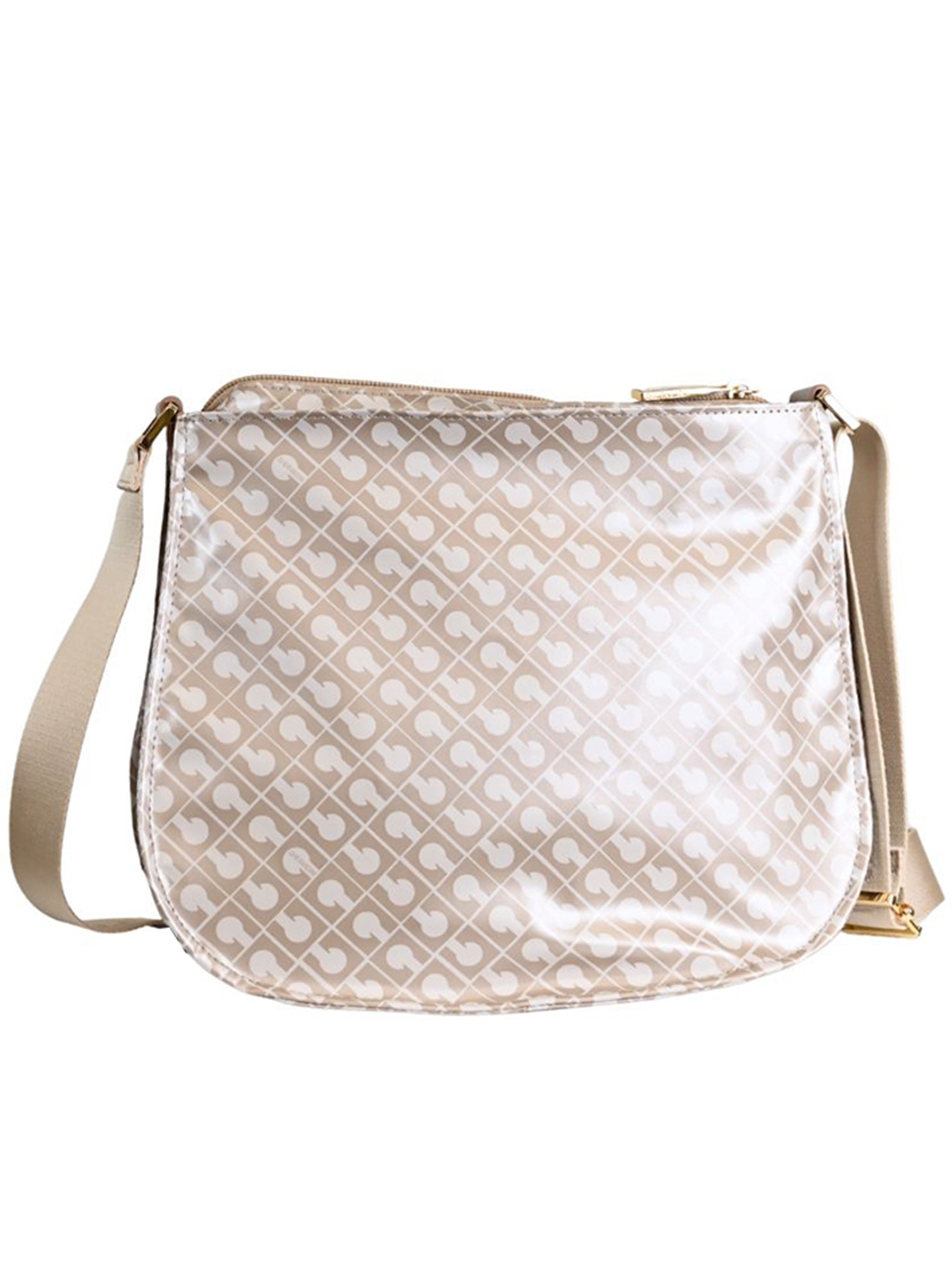 Small Beige Geometric Pattern Crossbody Satchel