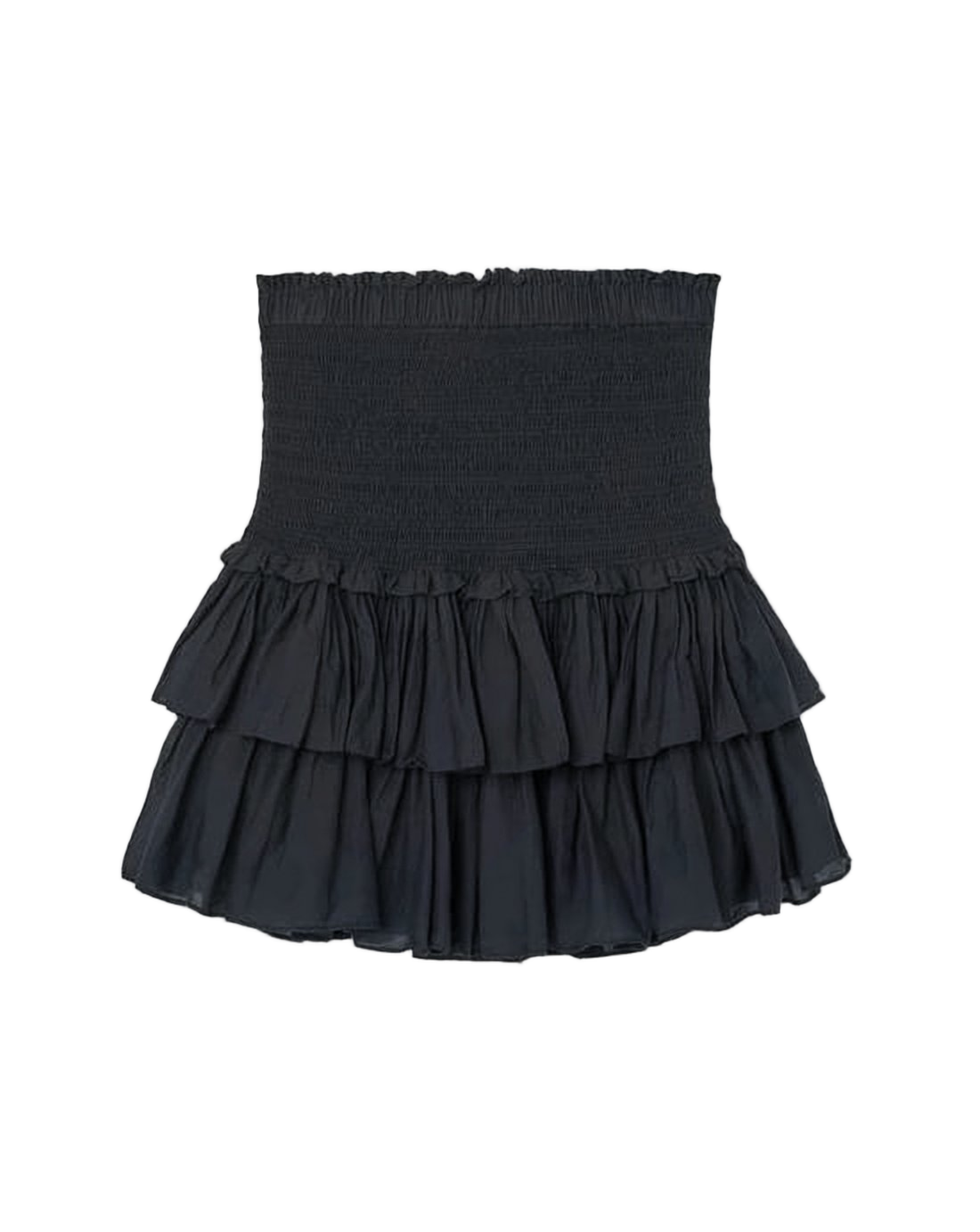 Smocked Mini Skirt with Double-Layered Ruffled Hem