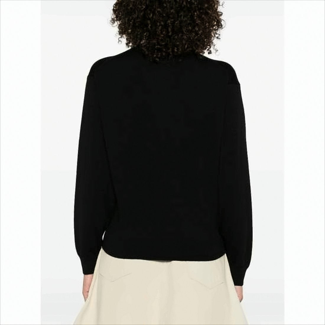 Black Wool Sweater With Classic Crew Neck And Embroidered Detail