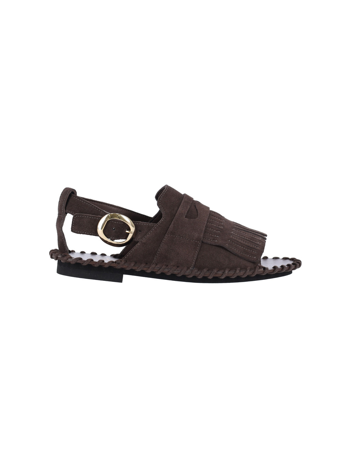 Brown Fanded Suede Fringed Sandals
