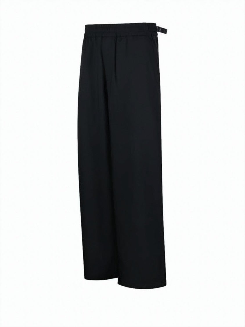 Wide-Leg Wool Pants with Elastic Waistband