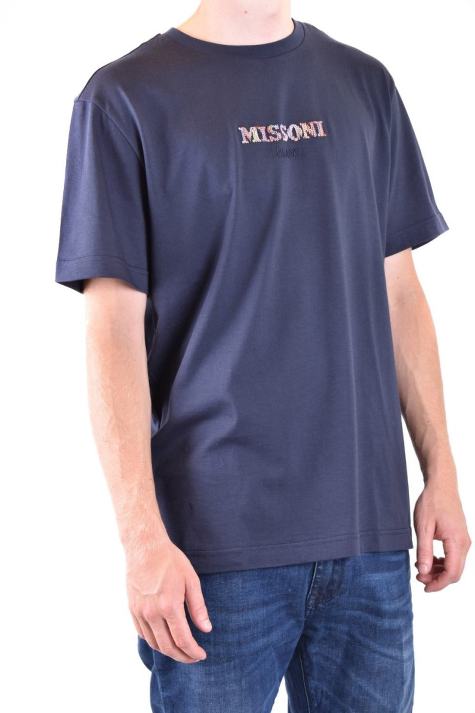 Blue Cotton Logo Embroidered T-Shirt