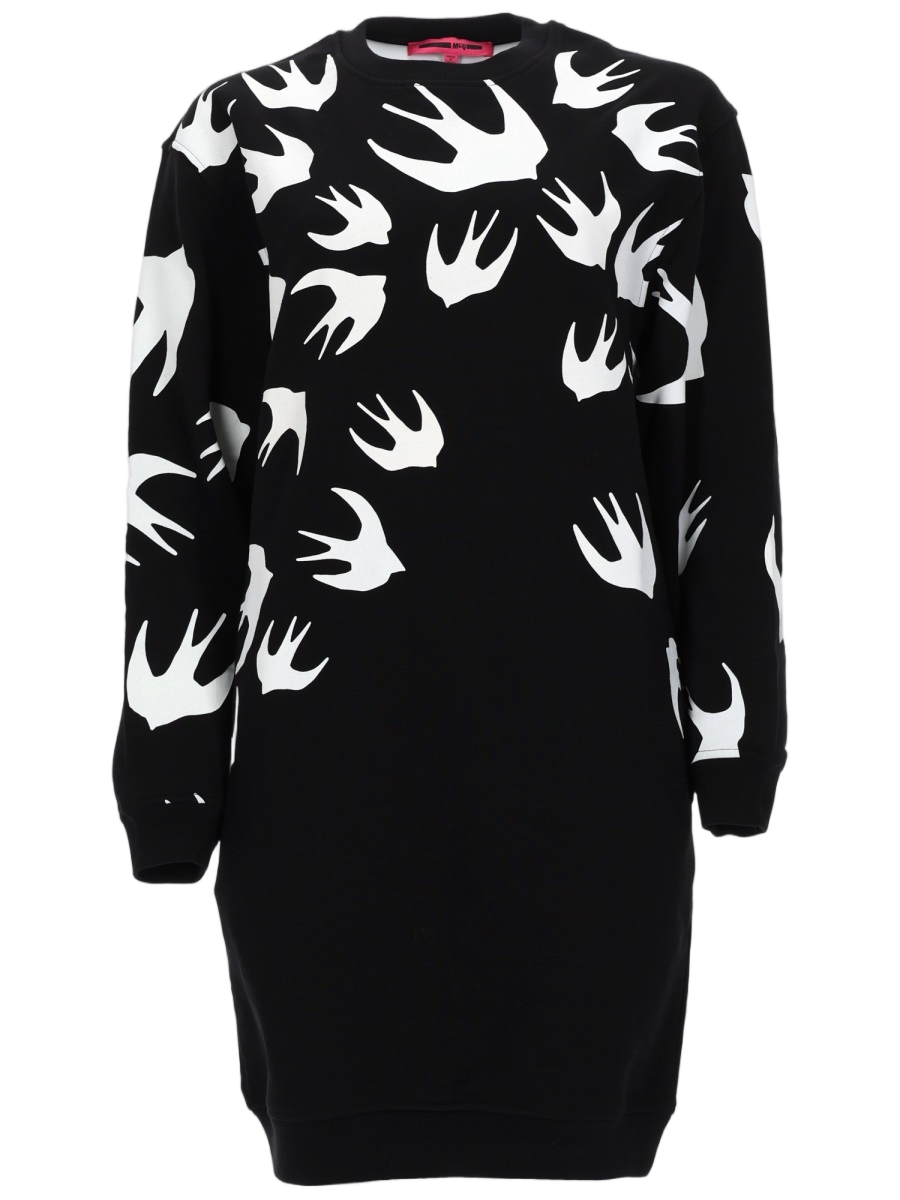 Relaxed Fit Black Mini Dress with Graphic Bird Print