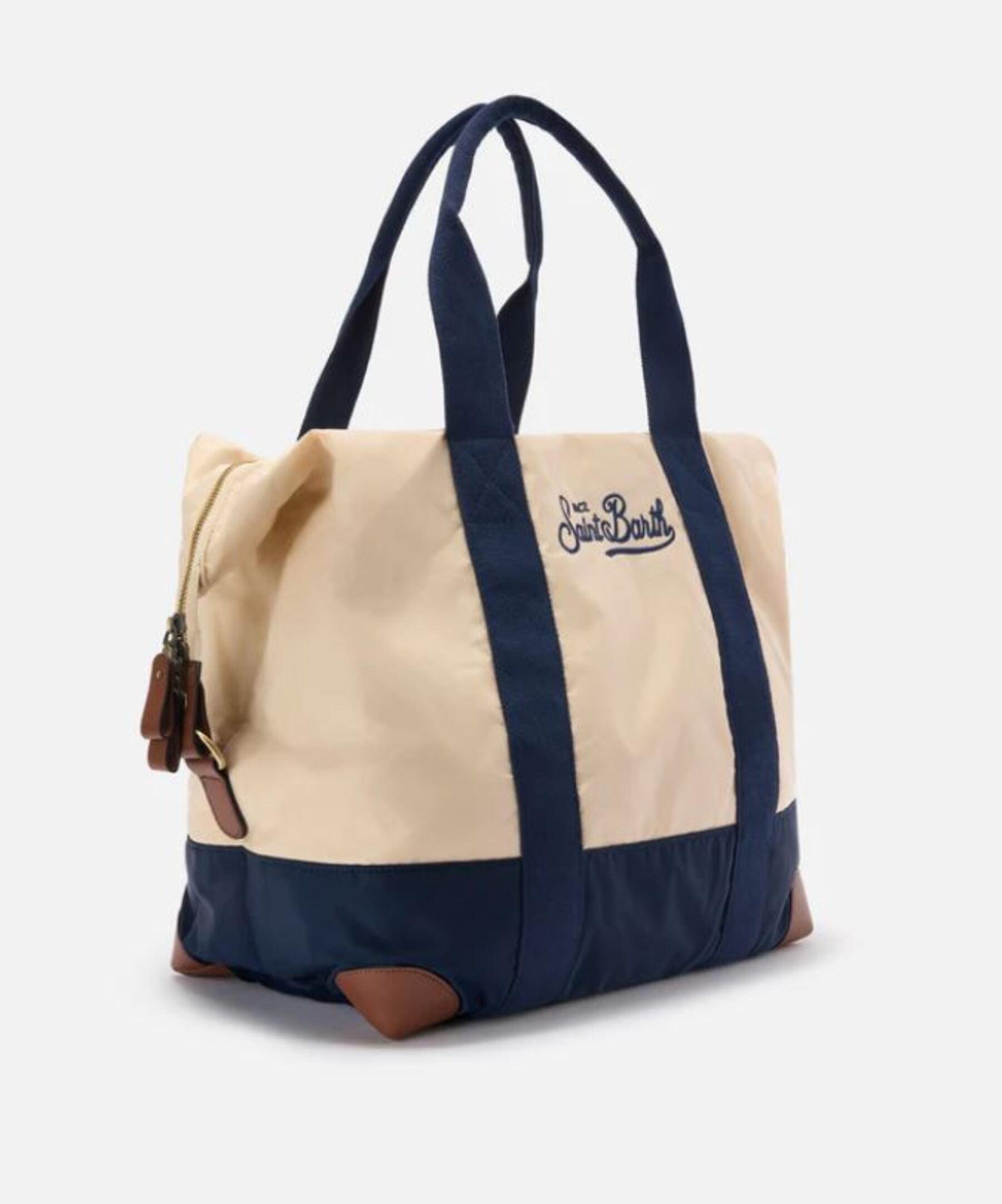 Two-Tone Tote Bag with Zip Closure