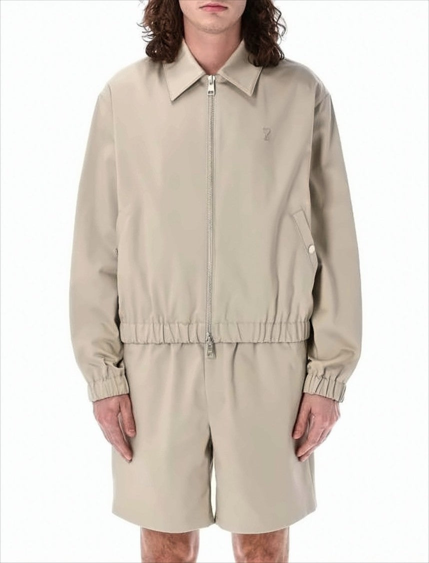 Beige Zipper Jacket with Subtle Logo