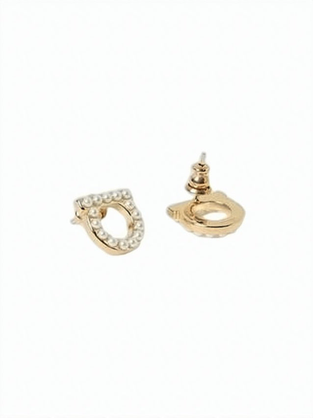 Circular Gold-Tone Earrings with Shimmering Pearl Accents