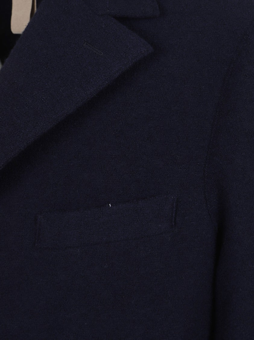 Single-Breasted Navy Wool Coat