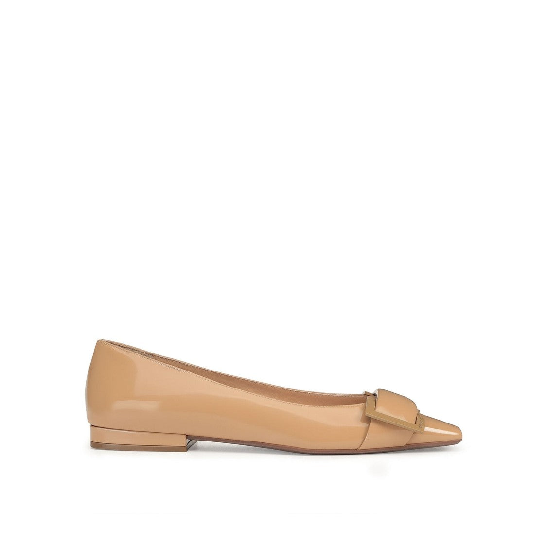 Leather Ballerina Flats With Glossy Finish And Decorative Bow