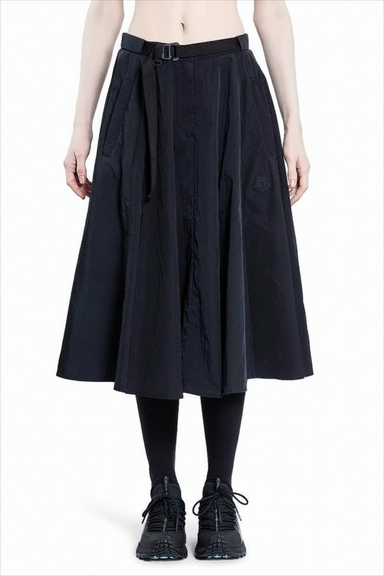 Flared Midi Skirt With Belted Waist And Side Pockets