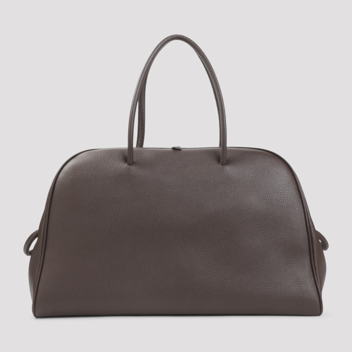 Brown Grained Leather Handbag With Minimalist Design