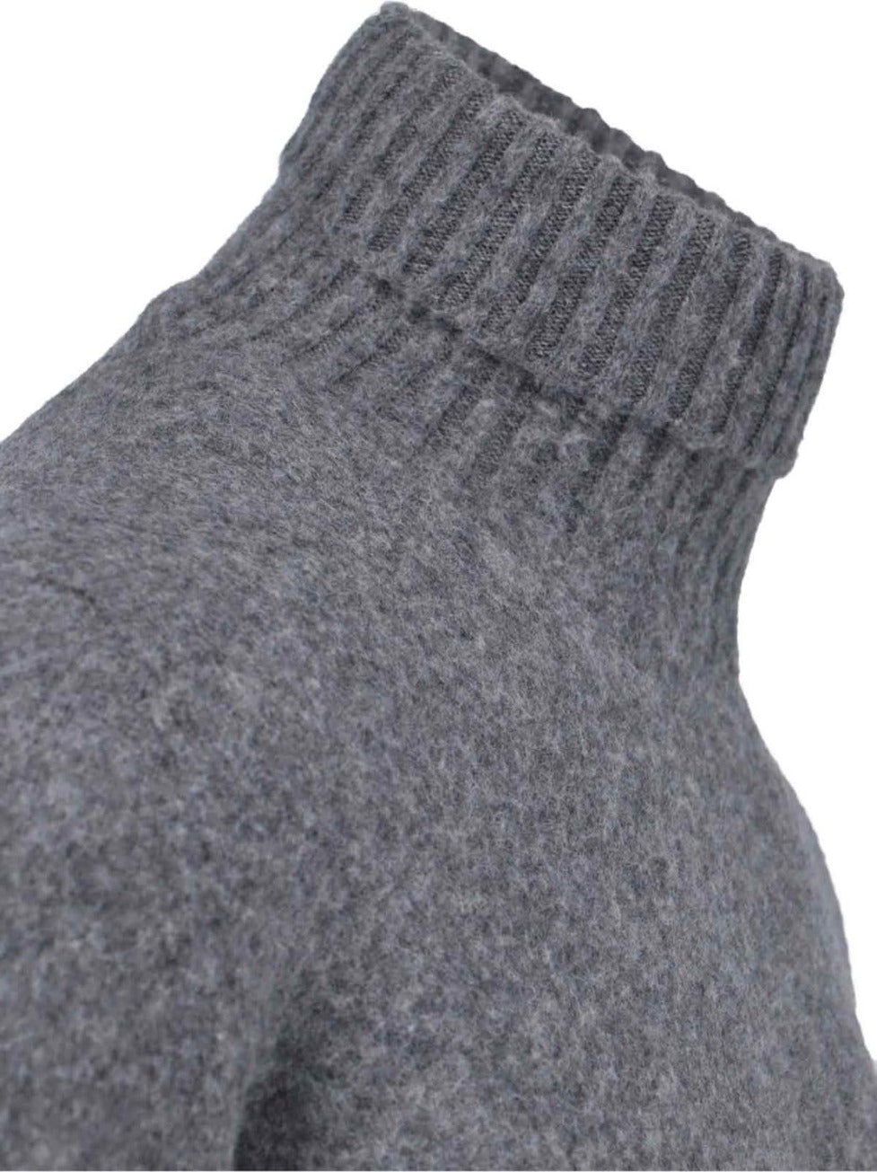 Turtleneck Sweater In Gray Wool Ribbed Trim
