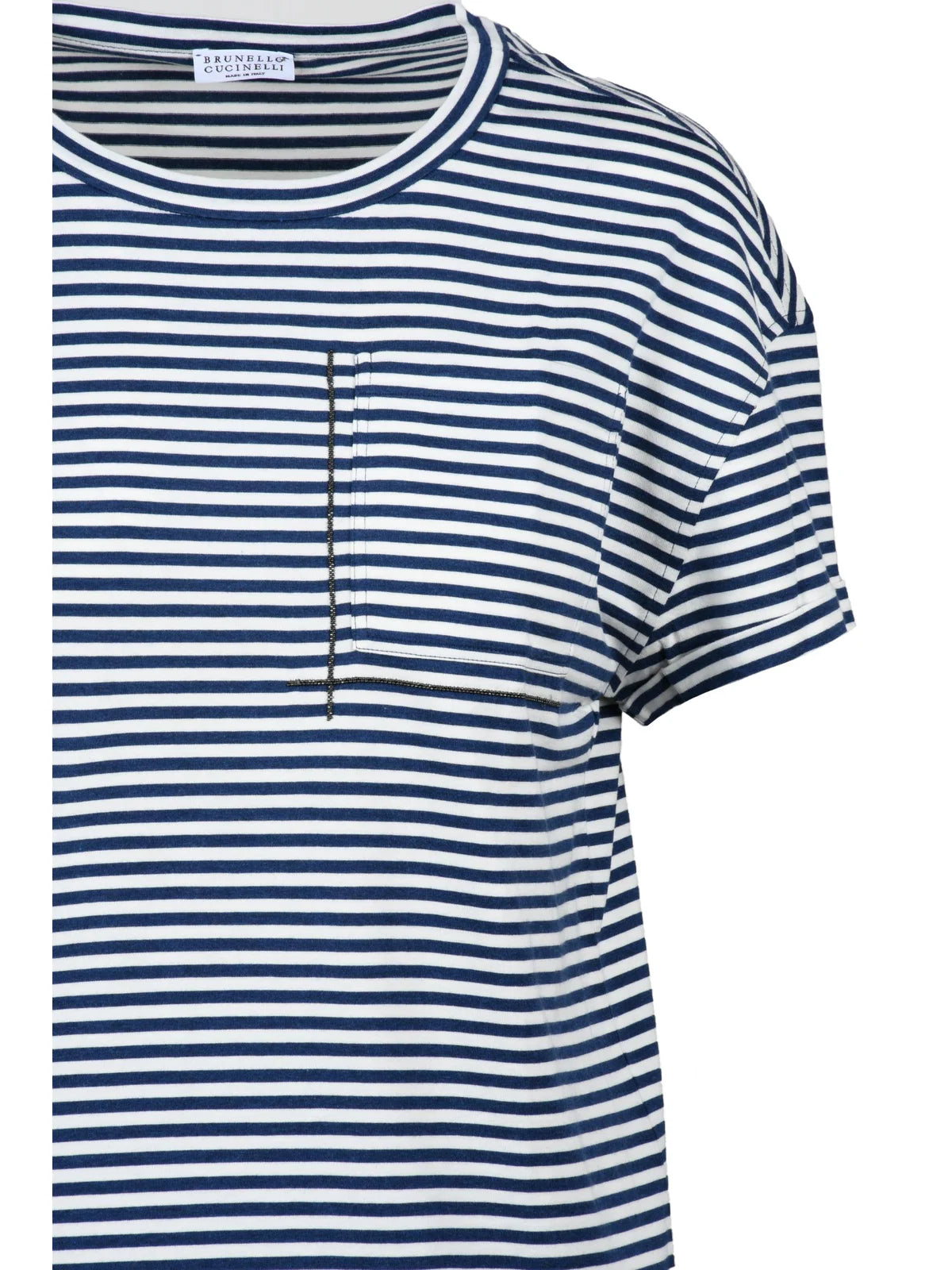 White/Blue Cotton Women T-shirt
