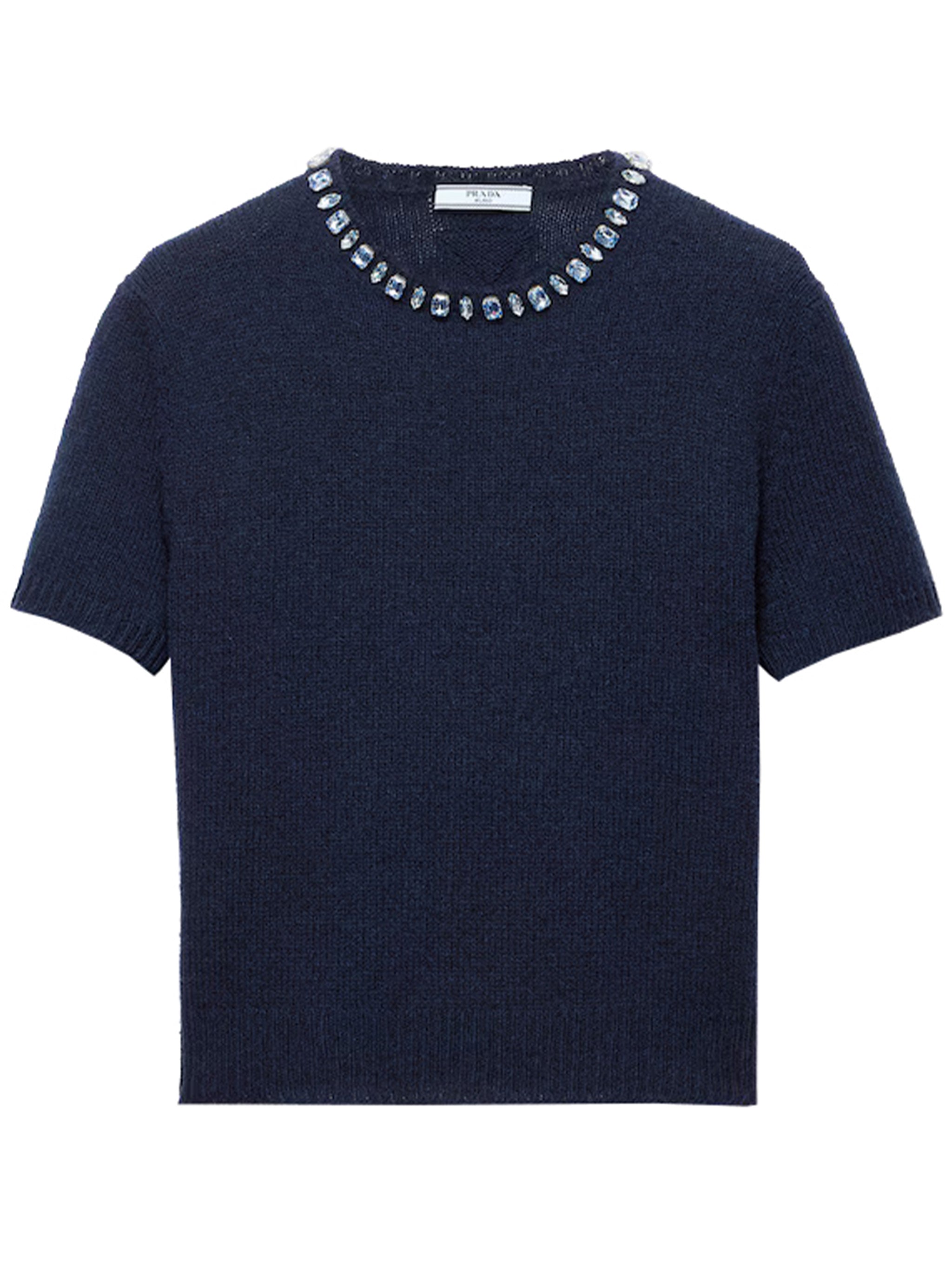 Deep Navy Cropped Jewel-Embellished Top