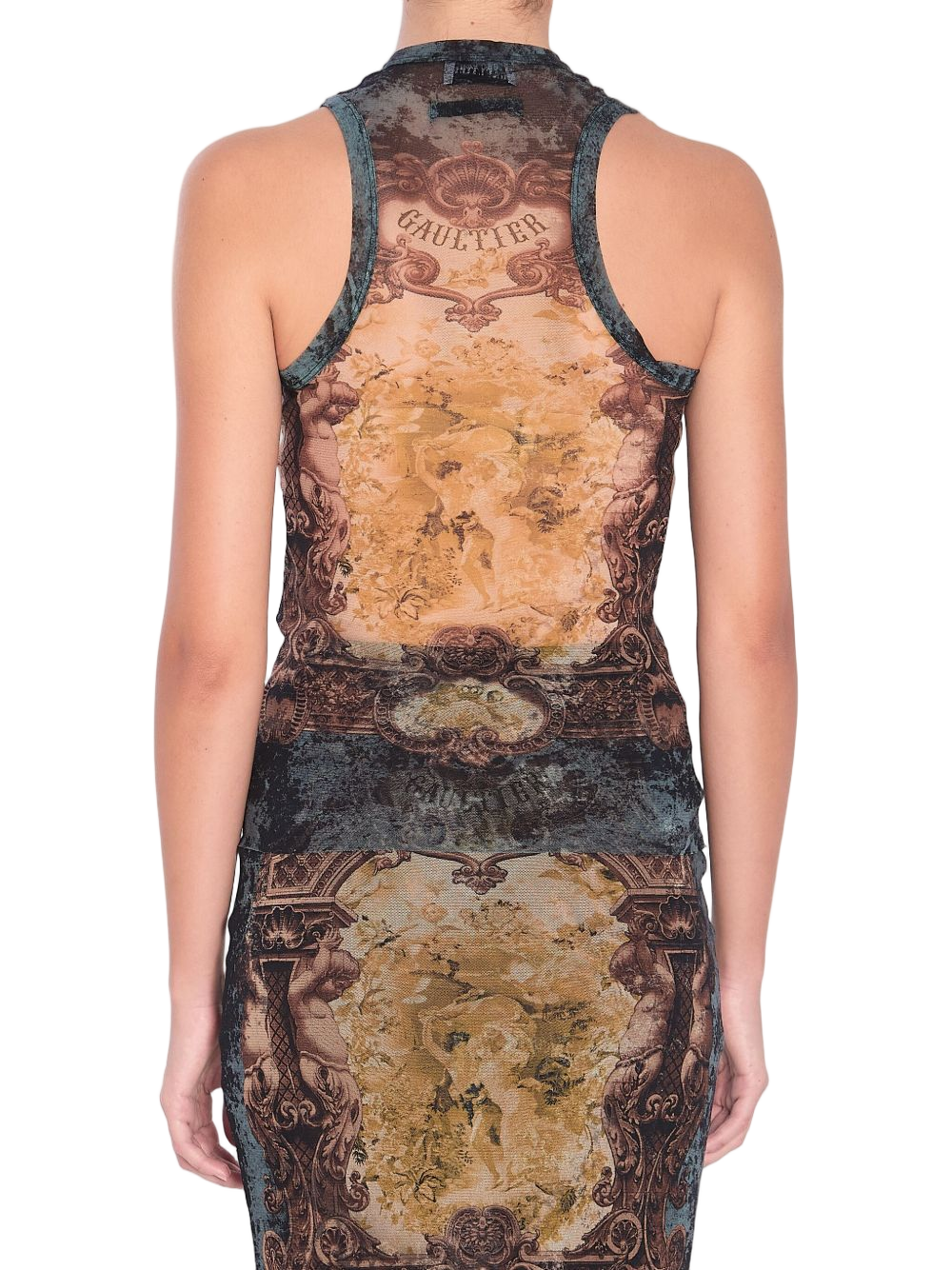 Fitted Sleeveless Top with Médaillon Print