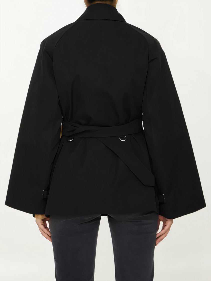 Oversized Black Coat with Check Interior