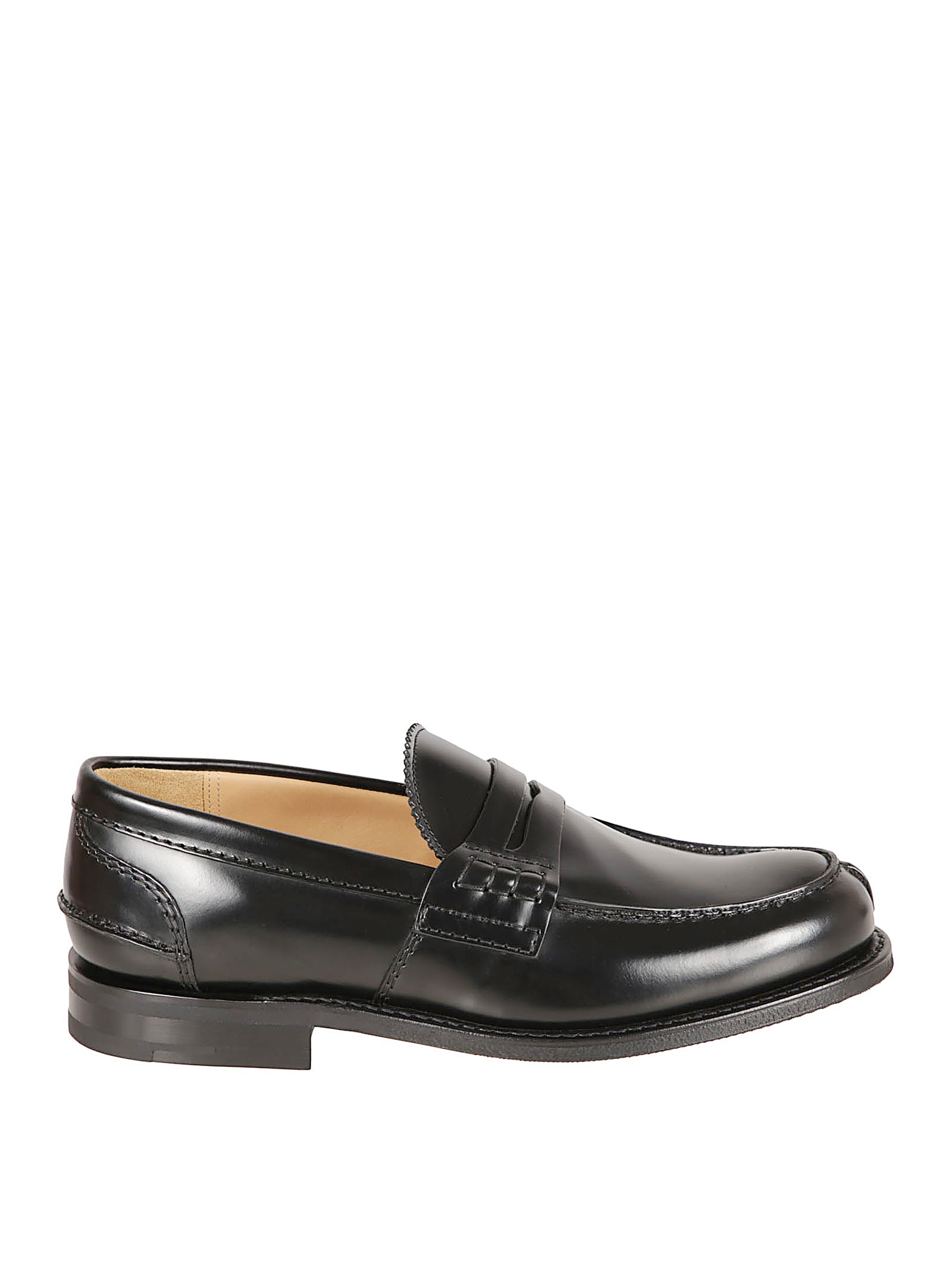 Penny Loafer Flat Shoes In Polished Black Leather