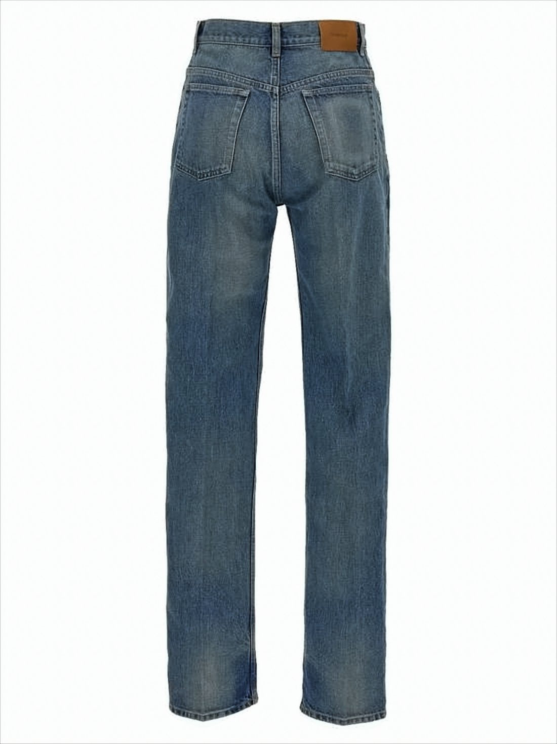 Mid-Blue Straight-Leg Denim Pants with Whiskering Details