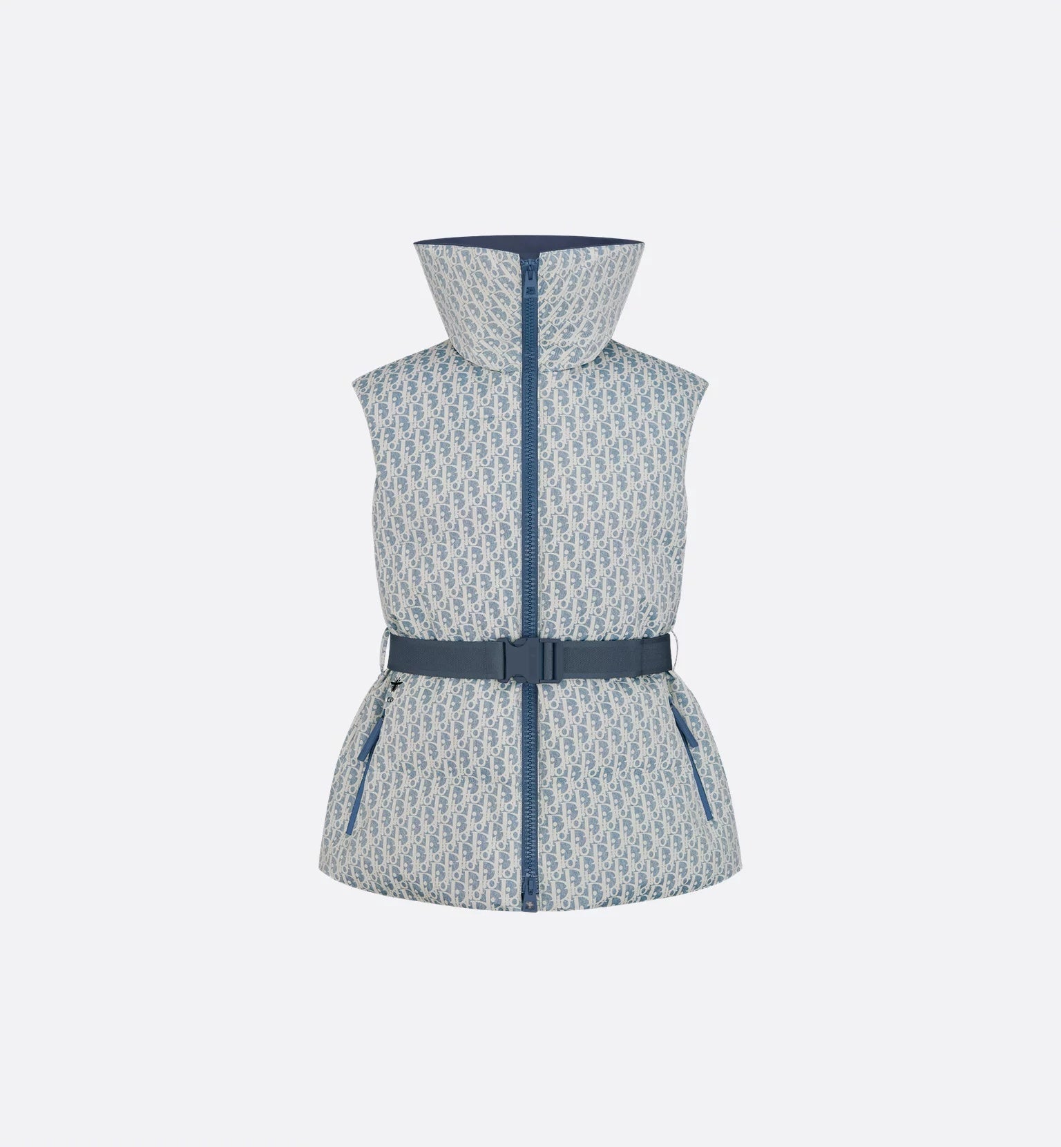 Black High-Collared Sleeveless Belted Ski Gilet